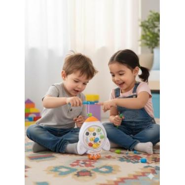 Imagem de Brinquedo Infantil Pega Peixe com Corda, Jogo de 11 Peças Foguetinho, Brinquedos de Encaixar e Montar - Sortido