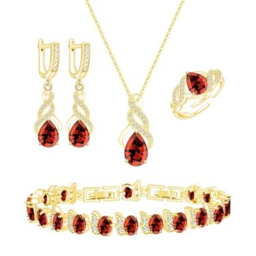 Imagem de ZCGJWE Conjunto de joias de casamento para mulheres, colar de pedras preciosas, brincos, pulseira, conjunto de joias de luxo, aniversário, dia dos namorados, dia das mães, Natal, formatura, presente