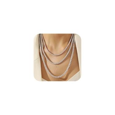 Imagem de ReyFolop Colares de tênis Moissanite para mulheres, ouro branco 18 quilates, colares de prata esterlina 925 para mulheres, presentes de 3 a 5 mm, moissanita feminina, tamanho 35 a 55 cm, 16INMEF