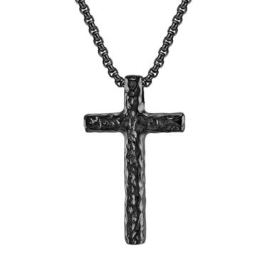 Imagem de OIDEA Colar de cruz martelada para homens: colares retrô punk de aço inoxidável com pingente de cruz religiosa cristã presente para homens e mulheres, one size, Metal, Sem Pedra Preciosa