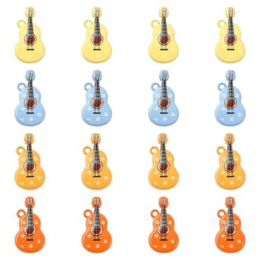 Imagem de Clotiry 16 peças, pingentes de música em formato de guitarra, 4 cores, mini instrumentos musicais, pingentes para pulseira DIY, colar, fabricação de joias