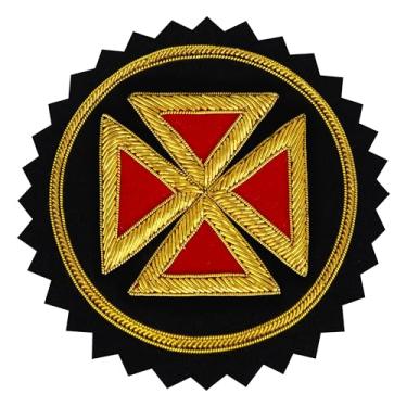 Imagem de Crachá Rosette da Grande Cruz do Cavaleiro Templário Maçônico – Barra dourada bordada à mão em veludo vermelho e tecido blazer preto – Regalia maçônica premium por Masonic Hub