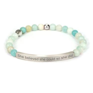 Imagem de cusurlove Pulseira Cristã Inspiradora para Mulheres, Banhado a Ouro 18 K, Biblia Versículo com Contas Amazonita, Presente de Fé Religiosa para Mãe, Filha, Irmã, Amiga, Medium, Pedra Aço inoxidável