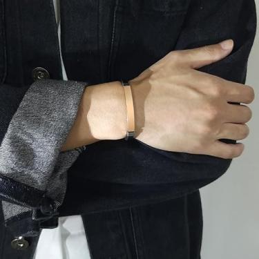 Imagem de Pulseira masculina de couro de aço inoxidável, ajustável, de microfibra, joia moderna, presente para ele, Length: 20.5 cm / 8.1 inches, Couro Aço inoxidável, Sem Pedra Preciosa