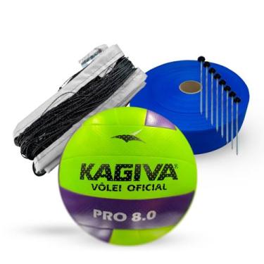 Imagem de Kit Vôlei Bola Kagiva Pro 8 Rede de 9,5 Metros 50 Metros de Fita de Ma