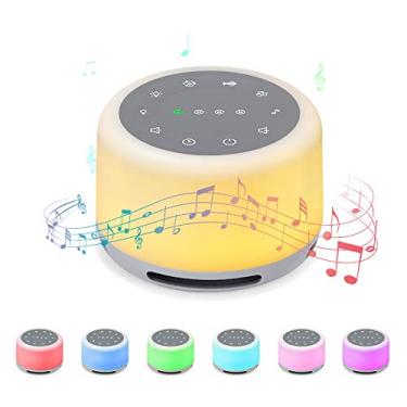 Imagem de JJone Máquina de som de ruído branco com luz ambiente Sons naturais e música para dormir Máquina de som natural recarregável Memória de reprodução e terapia do sono de cronometragem para quarto de bebê e escritório