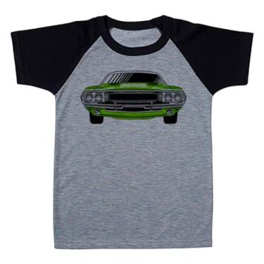 Imagem de Camiseta Raglan Infantil Cinza Carro Muscle Frente Verde Retro (BR, Numérico, 10, Regular, Polialgodão)