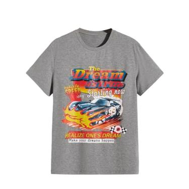 Imagem de SOLY HUX Camisetas masculinas estampadas com letras vintage, manga curta, gola redonda, casual, verão, Gráfico de carro cinza, XXG
