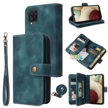 Imagem de Dibosom Capa carteira compatível com Samsung Galaxy A22 4G 6,4 polegadas com alça transversal multifuncional flip suporte para cartão de crédito capa para celular para M32 M22 F22 A 22 22A G4 azul