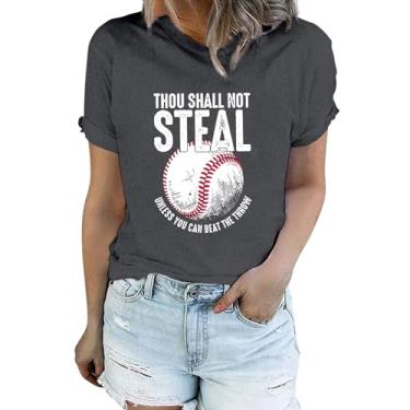 Imagem de Camiseta feminina de beisebol com estampa de mãe de beisebol, casual, solta, confortável, túnica feminina, roupas de softball, Cinza escuro, G