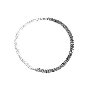 Imagem de Colar gargantilha com contas de meia pérola banhada a ouro 18 k de aço inoxidável cubano para joias masculinas hip hop punk, Cristal, Pérola