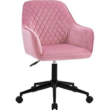 Imagem de Cadeira de mesa de veludo cadeira giratória de escritório com braços, poltronas luxuosas cadeiras de assento de almofada para jantar trabalho clube jogos, rosa, moderno-cinza-a