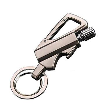 Imagem de BIASTNR Isqueiro de metal permanente, chaveiro de isqueiro ao ar livre, equipamento de sobrevivência de emergência com bastão de fósforo de metal de sílex, acendedor de querosene recarregável