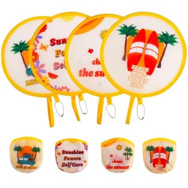 Imagem de 4 peças de ventiladores de mão redondos dobráveis, 4 estilos de ventiladores portáteis dobráveis de resfriamento, dobráveis japoneses redondos, portáteis para viagens internas e externas, eventos