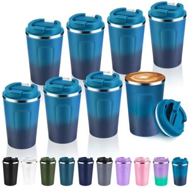 Imagem de Volhoply Caneca de café de viagem isolada a vácuo de parede dupla de 355 ml com tampa dobrável a granel pacote com 8, xícara de café reutilizável à prova de vazamento, copos térmicos portáteis para