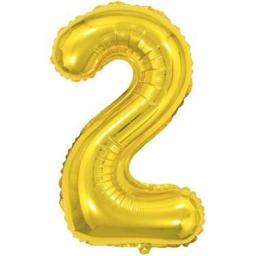 Imagem de Balão Metalizado Numero 2 Dourado 40CM. - Make