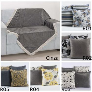 Imagem de Kit Manta Xale De Sofá 1,50m X 1,50m Suede C/ 4 Almofadas Cheias - Ang
