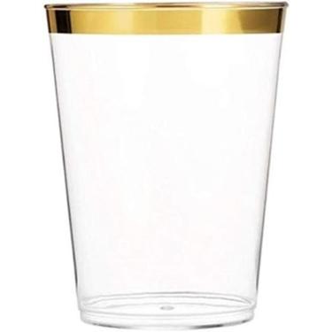 Imagem de Kit 5 Copos 300Ml Descartáveis De Luxo Em Plástico - Dourado