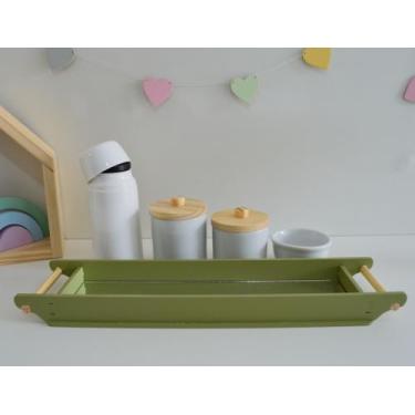 Imagem de Kit Higiene Porcelana Bebê K160 Bandeja Azul Rosa Safari Branco Cinza 