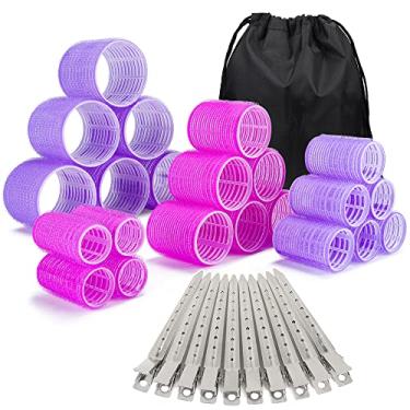 Imagem de 33 Pcs Hair Rollers set, Self Grip Hair Rollers for Long Medium Short Hair, Jumbo Large medium Hair Curlers （22 Velcro Rollers + 10 Stainless steel Clip +1 Storage Bag）