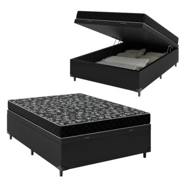 Imagem de Cama Box Baú Viúva 128 Tecido Sintético Preto Com Colchão Espuma D20 - Tampo Preto Bello Box 12cm