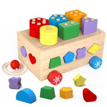 Imagem de Brinquedo Montessori JUZBOT de Madeira - Empilhar e Puxar (1-4 anos)