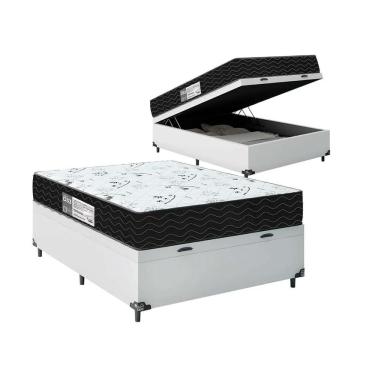Imagem de Cama Box Baú Viúva + Colchão D33 One Face - 61x128x188cm - e-Shop Casa - Couro Branco