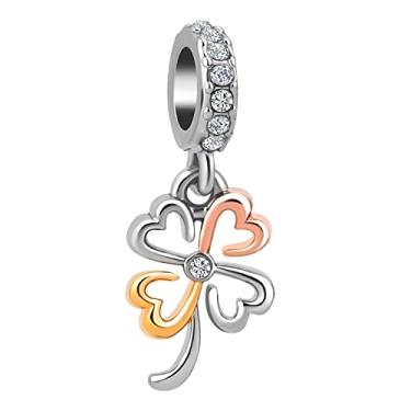 Imagem de MiiFort Charm Lover Hearts Clover compatível com pulseiras Pandora ouro rosa prata twotone Lucky Charm Bead Women Family Sister Wife, Metal, Sem Pedra Preciosa