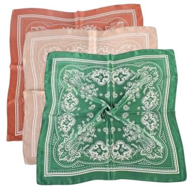 Imagem de Cachecol de cabeça de cetim 3 peças 27,6 polegadas vintage cachecol de cetim padrão de castanha de caju lenço de cabelo quadrado para mulheres