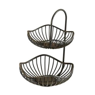 Imagem de ＫＬＫＣＭＳ 2 cesta de frutas em camadas bandeja de suporte vegetariano de stand moderno de cozinha preta de cozinha eficiente organizador de ferro tigela de, 20cmx30cm