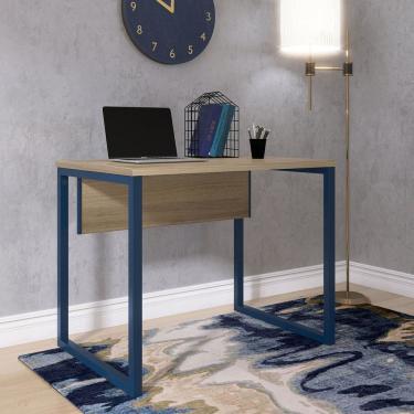 Imagem de Mesa para Escritório Industrial 90cm Pe25 Noce Naturalle/Azul Dali