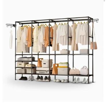 Imagem de Arara Sapateira Cabideiro 4 Colunas Armário 10 Prateleiras Multiuso para Organização Completa Quarto Closet Casal Quadrupla 213cm x 173cm x 36cm