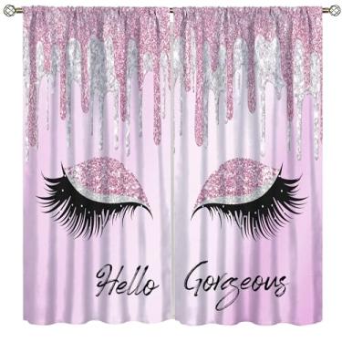 Imagem de Cortinas de cílios rosa roxo prata bonita cílios Hello Gorgeous (sem glitter, sem lantejoulas), tratamentos de janela para meninas, mulheres, quarto, sala de estar, 2 painéis 106 x 113 cm