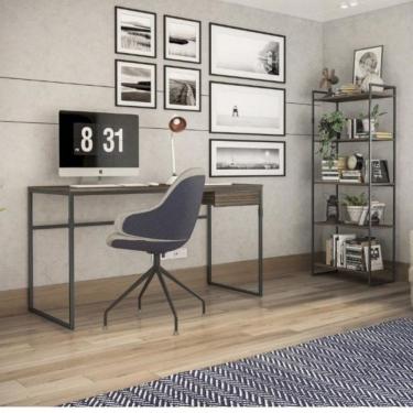 Imagem de Conjunto Home Office Com Escrivaninha 1 Gaveta E Estante 5 Prateleiras Novabras Ameixa Negra/Preto