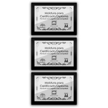 Imagem de Kit 3 Certificados Diplomas A4 Com Tela De Acetato E Mdf Titulos Moldura Preta