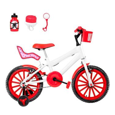 Imagem de Bicicleta Aro 16 Nylon + Kit Passeio Branca E Vermelha