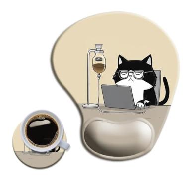 Imagem de HOPONY Mouse pad de gel para descanso de pulso - mousepad ergonômico para escritório com suporte de pulso - antiderrapante, design de acessórios de mesa para decoração de casa e jogos, gato engraçado