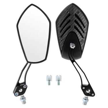 Imagem de INFINAUTO Espelhos retrovisores de motocicleta, espelhos laterais de extremidade de barra, montagem em liga de alumínio, plástico, fibra de carbono, padrão, preto, ajustável, formato poligonal M8/M10