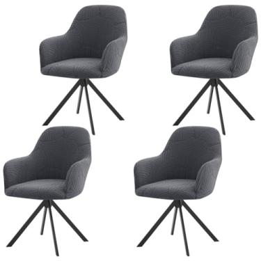 Imagem de Lzyjckh Capa elástica para cadeira de jantar com encosto curvo, Capa para cadeira de bar giratória com braços, para decoração de sala de estar, quarto e casa,Dark gray 4pcs