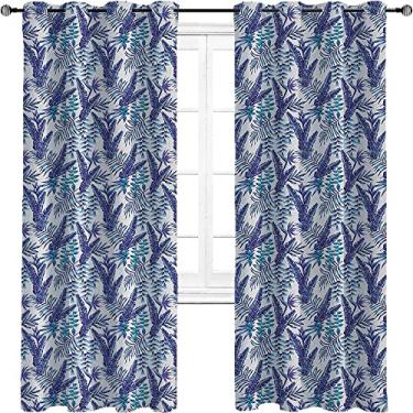 Imagem de Cortinas blackout folha de bananeira – isolamento térmico, economia de energia e redução de ruído, cortinas de quarto e sala de estar, três camadas trançadas, L 213 cm x C 213 cm roxo escuro turquesa