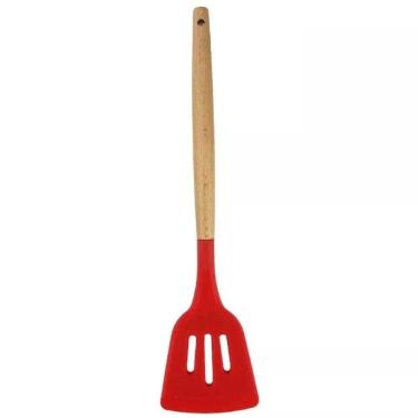 Imagem de Espátula Vazada Silicone Cabo De Madeira Clink