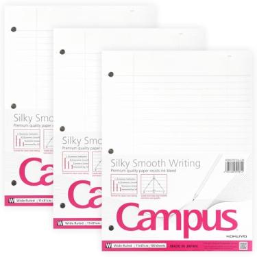 Imagem de Kokuyo Papel de folha solta Campus para fichários de 3 anéis, 21 cm x 28 cm, papel pautado largo, 300 folhas, papel liso japonês de 70 g/m2 evita sangramento de tinta, fornecedores escolares