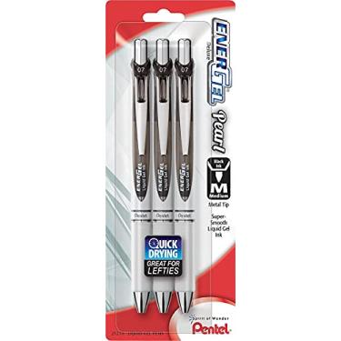 Imagem de Pentel Caneta de gel retrátil EnerGel Pearl Deluxe RTX, linha média, tinta preta, pacote com 3 (BL77WBPS3A)