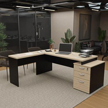 Imagem de Escrivaninha para Escritório Pedestal em L 3 Gavetas Office Dubai/Preto