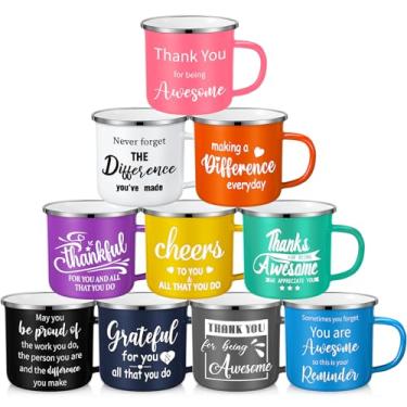 Imagem de Domensi 10 peças, presentes de agradecimento, caneca esmaltada de 340 g com alça para funcionários novidade inspiradora canecas de café presente de agradecimento para professores, colegas de trabalho,
