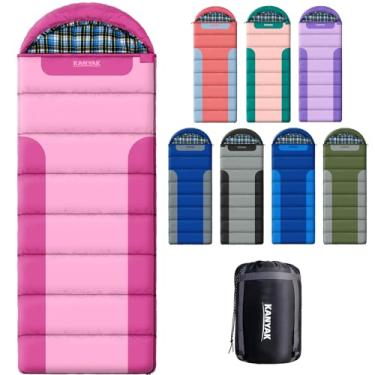 Imagem de Sacos de dormir para adultos, adolescentes, clima frio e quente, 3 estações, saco de dormir com forro de flanela de algodão, leve, equipamento essencial de acampamento compacto, caminhadas, atividades