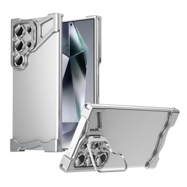 Imagem de JIAONASHIJIA Capa para Samsung Galaxy S23 ultra sem moldura - corpo inteiro de metal - design minimalista sem bordas - protetor de lente completo - ultrafino, leve, à prova de choque. Prata