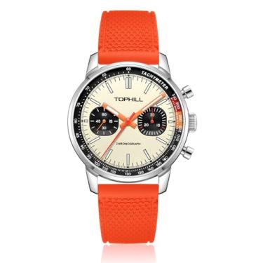 Imagem de TOPHILL 1963 Pilots Relógio de pulso masculino de corrida com cronógrafo mecânico original Seagull ST1901, movimento 40 mm, safira luminosa, piloto, Mostrador bege com pulseira laranja