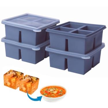 Imagem de Bandeja de silicone para freezer de 1/2 xícara com tampa – Pacote com 4 moldes de silicone para congelamento de vários molhos e outros pratos, faz com que 16 porções de cubos perfeitos de 1/2 xícara