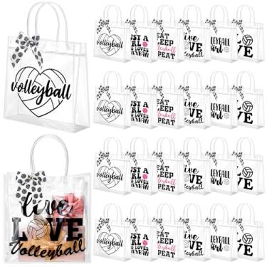 Imagem de Vicenpal 24 conjuntos de sacolas de presente de vôlei transparentes com alças, 24 peças de arcos de plástico PVC para guloseimas de vôlei, 19 x 20 x 8 cm, lembrancinhas de festa com tema esportivo